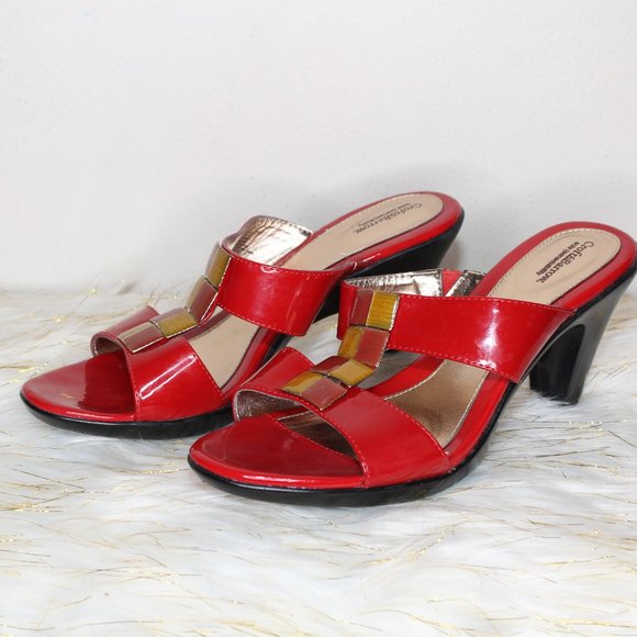 Shiny Red & Gold Heel Sandals - Picture 2 of 5